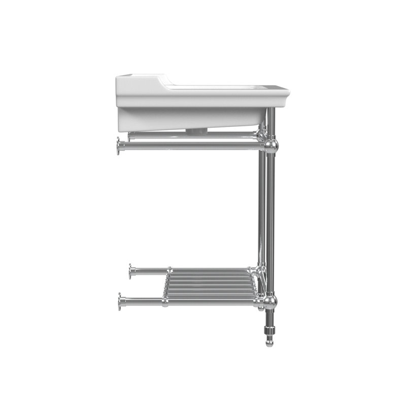 Gloss White Fireclay Rectangular Console Bathroom Sink with Overflow, Chrome, Single