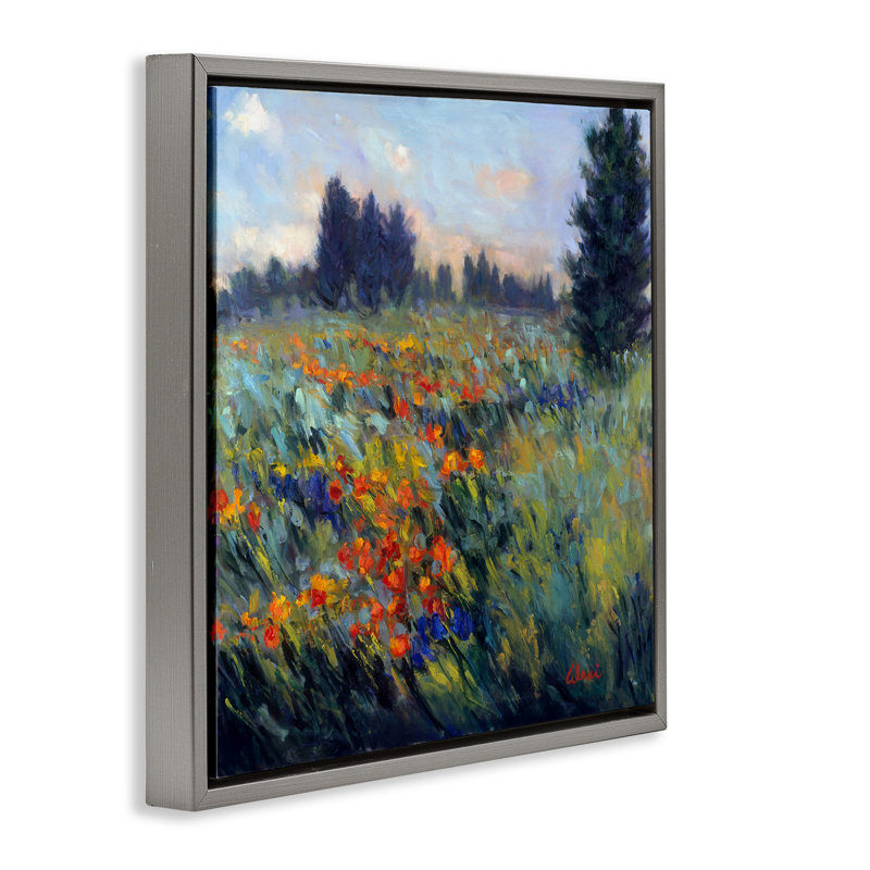 Paysage de pré de fleurs, Gris, H 18 po x l 18 po