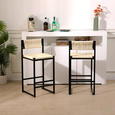 Ensemble de 2 tabourets de bar en papier tissé à la main avec repose-pieds pour îlot de cuisine et salle à manger