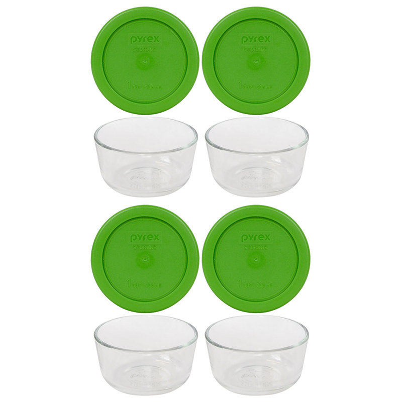 Pyrex (4) bols en verre de 1 tasse et (4) couvercles de 1 tasse en PC, Vert gazon