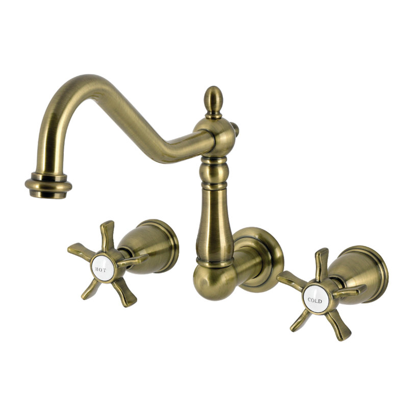 Kingston Brass Hamilton Two-Handle 3-Hole Wall Mount Roman Tub Faucet, Antique Brass