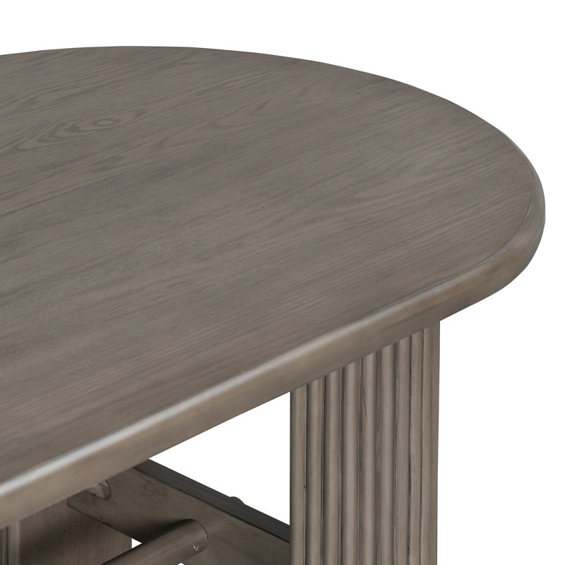 Ensemble de salle à manger ovale 7 pièces pour 6 personnes avec table en placage de chêne de 184 cm et 6 chaises rembourrées, table à double piétement cannelé, naturel