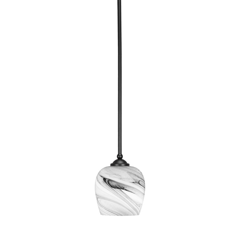 Ahdia Stem Hung Mini Pendant Shown With 6" Onyx Swirl Glass, Matte Black