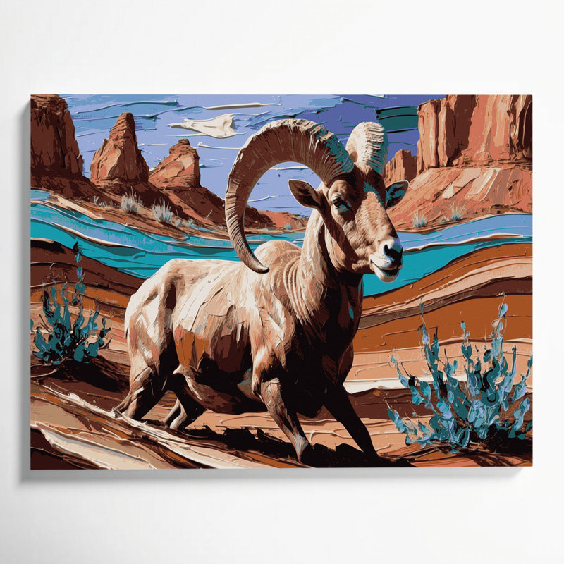 «Southwestern Animals» Bighorn Sheep 8, art mural sur toile beige, H 8 po x l 10 po