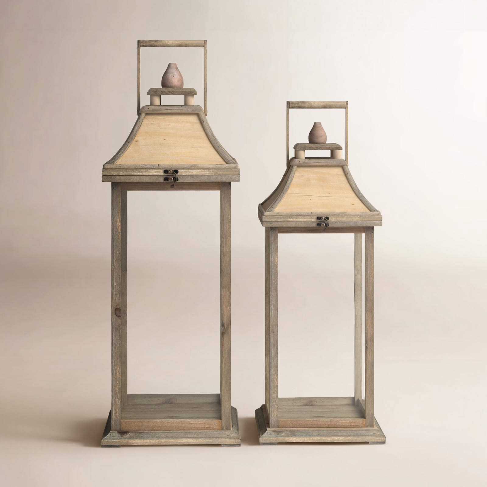 Wood Glass Lantern Candle Holder