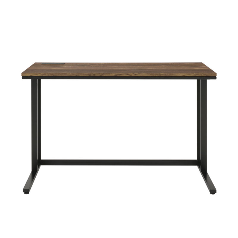 Bureau d'écriture rectangulaire avec port USB et prise, noyer et noir, Noir