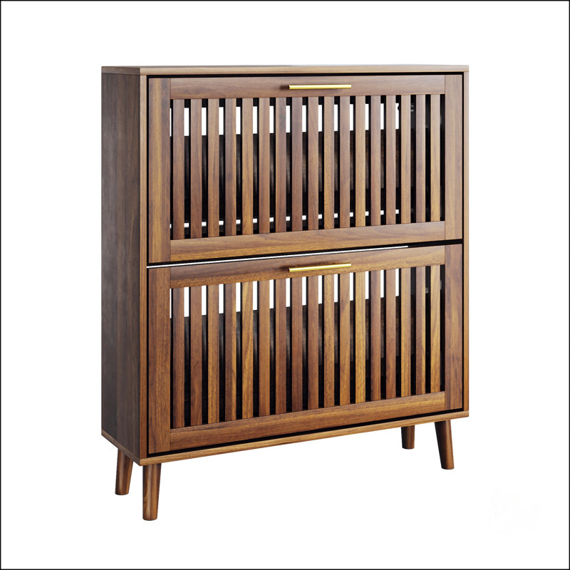 31.5-Inch Walnut Shoe Storage Cabinet With 2 Flip Drawers, Farmhouse Design For Corridors And Entrances