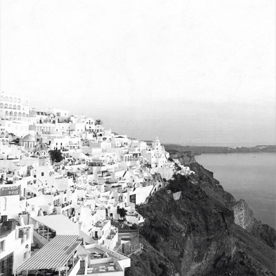 Black and White Houses on Hill Greece 1 Piece Wrapped Canvas Wall Art