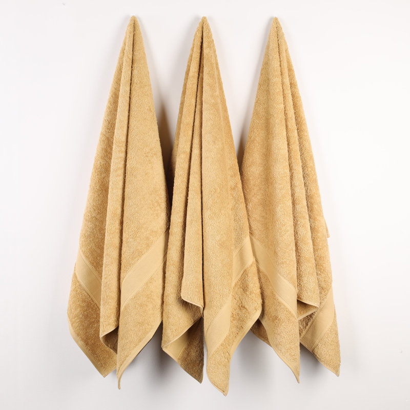 Ensemble de serviettes en coton biologique Lyndon, Doré, Ensemble de 3 serviettes de bain