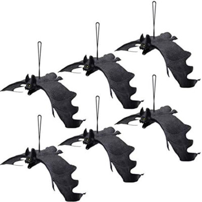 Halloween Hanging Bats, Rubber Bats, Realistic Looking Spooky Bats, Flying Bats Halloween Decoration, 6 Pack