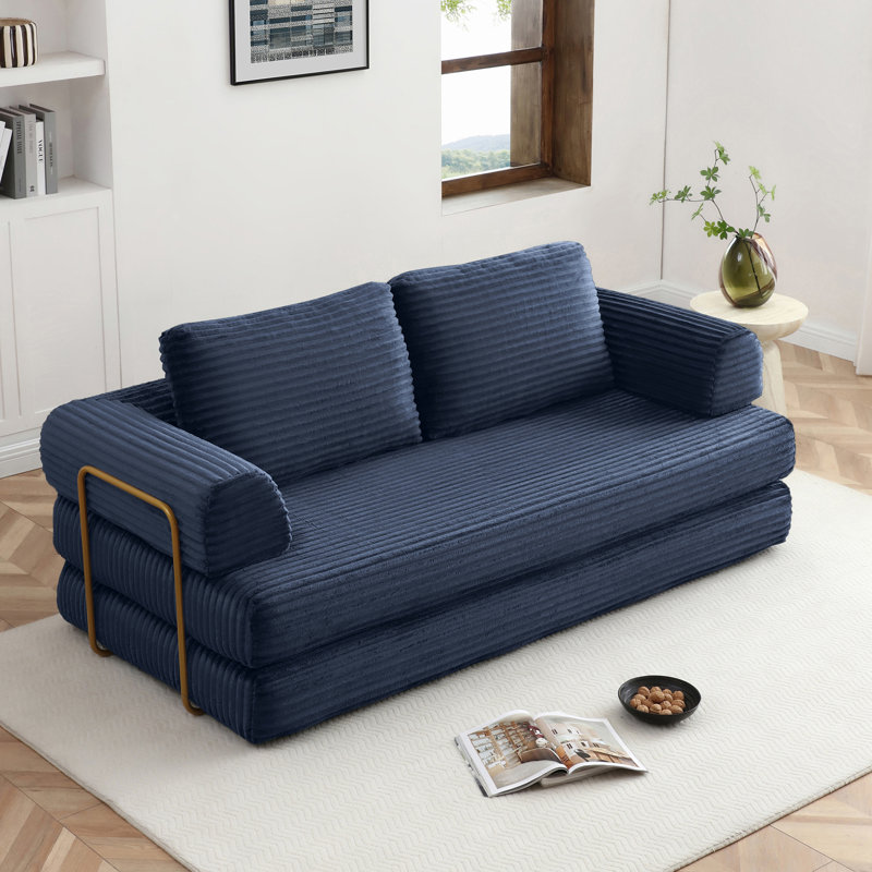 Canapé-lit convertible avec coussins, canapé-lit pliant et matelas futon pour le salon et la chambre à coucher, bleu, Bleu