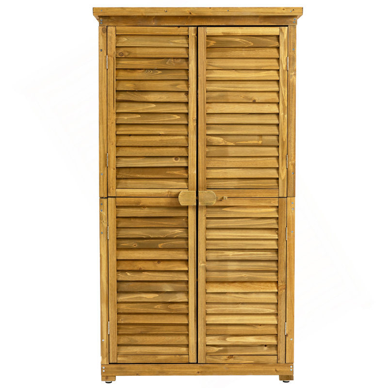 Outdoor Storage Cabinet, Wood Garden Shed, Pool Storage Shed With Lockable Door, Waterproof Roof And 2 Removable Shelves, Vertical Outside Storage Shed For Patio, Backyard And Lawn