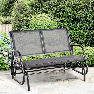 Double Swing Rocking Chair , 2 Outdoor Glider. Gray. Comfortable Sling Textile, Water- & Quick-Drying. Heavy-Duty Powder Coated Steel Frame, Holds Up To 440 Lbs. Smooth Motion, Ideal For Garden,