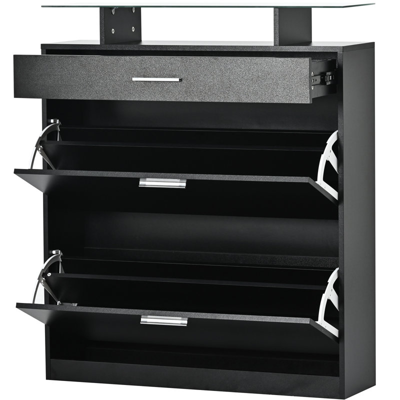 Range-chaussures avec tiroir, finition noire, pouvant accueillir plusieurs tailles et accessoires, armoire 3 tiroirs, compartiments réglables, rangement supplémentaire pour