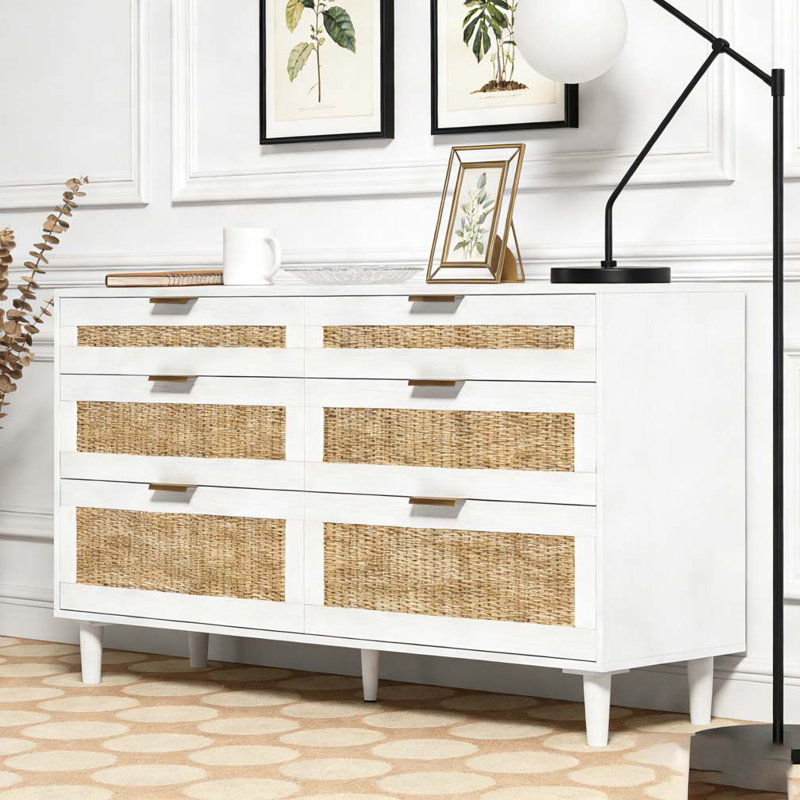 Commode 59 po en rotin avec 6 tiroirs
