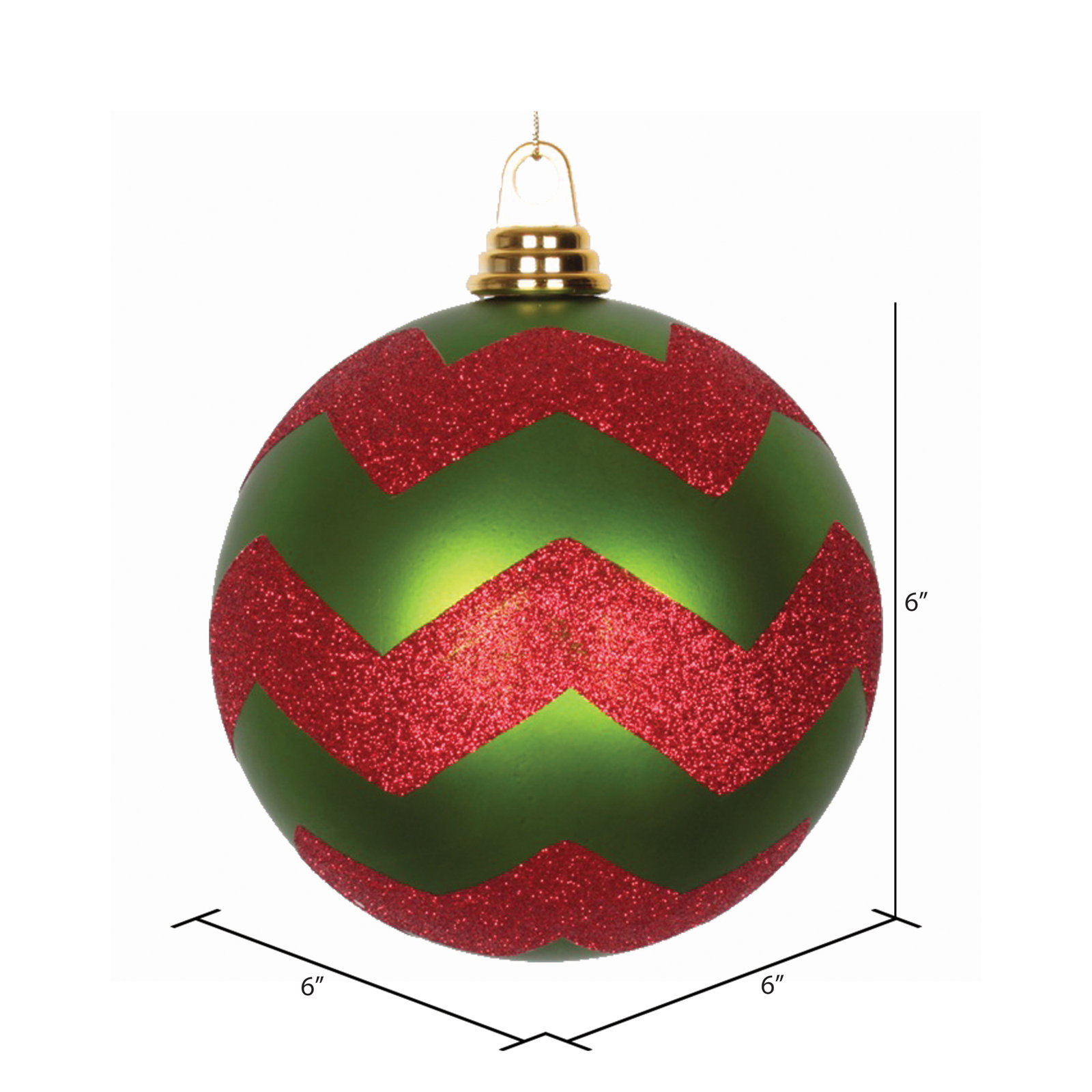 Shatterproof Bauble, Lime Green Matte/Red, 6" H x 6" W x 6" D