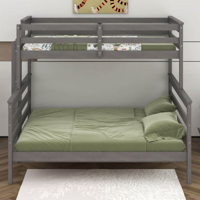 Twin XL Over Queen Bunk Bed With Ladder And Guardrail, Detachable Design, Separated Into 2 Beds