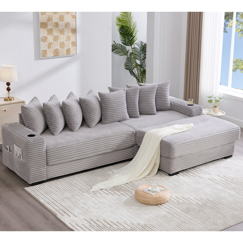 Canapé modulaire en L 110,75 po, Tissu gris pâle