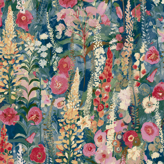 Inia Collection All-Over Classical Floral Wallpaper Roll, Blue