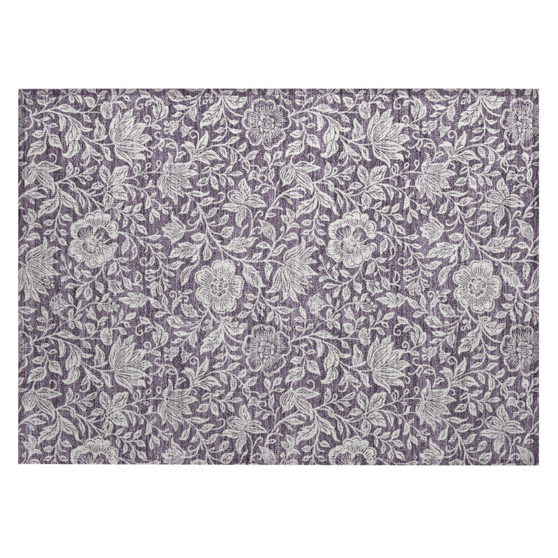 Machine Washable Indoor/Outdoor Chantille ACN2572 Floral Rug, Plum, 1'8" x 2'6"