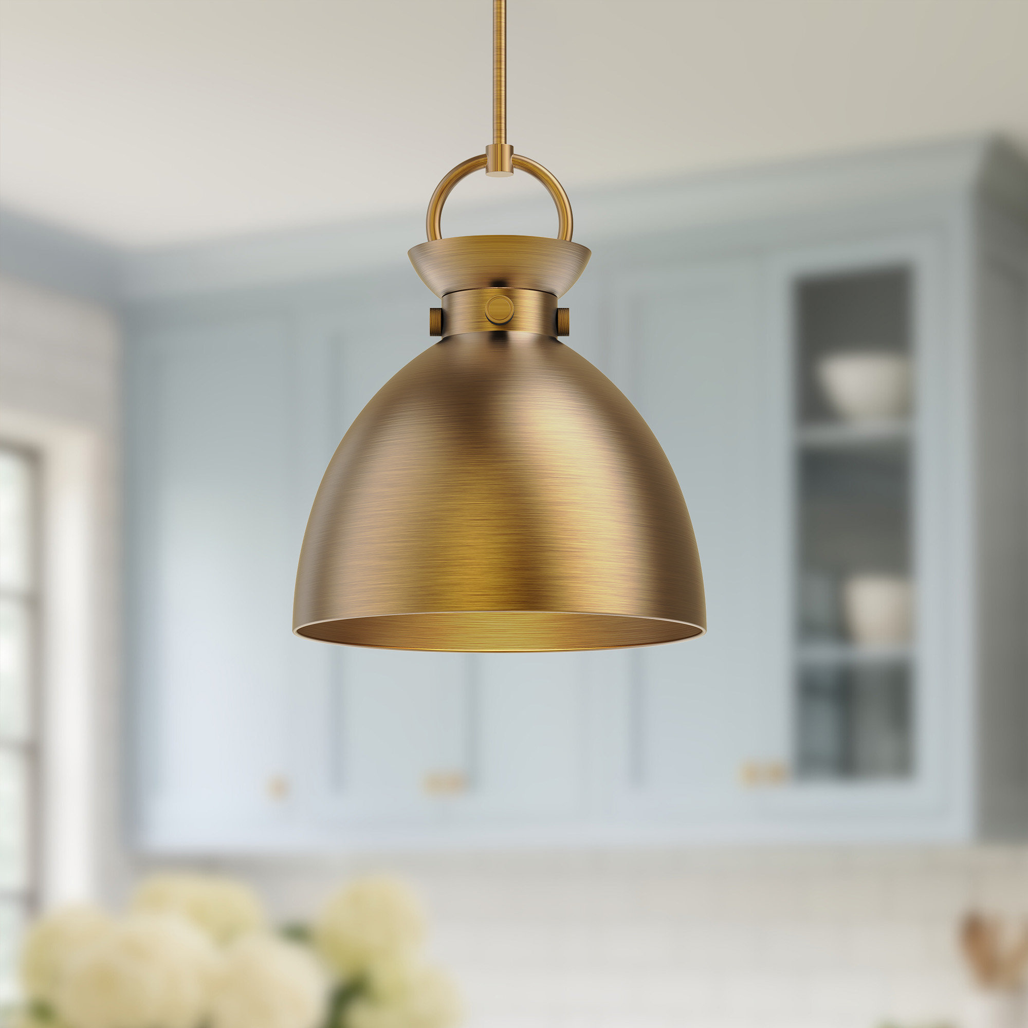 Tinka Single Light Metal Steel Pendant, Aged Gold, 17.13" H x 14" W x 14" D, Aged Gold