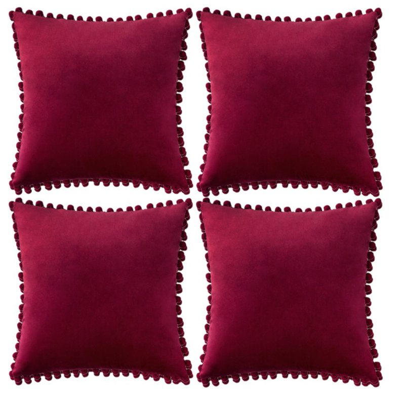 Housse de coussin en velours, Rouge vin, 18 po x 18 po, Housse de coussin seulement - sans coussin