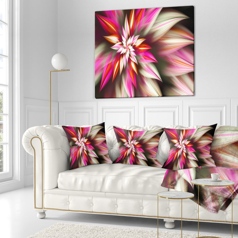 Fleur exotique spirale fractale - coussin imprimé abstrait, 18 po x 18 po, Rouge, Coussin décoratif