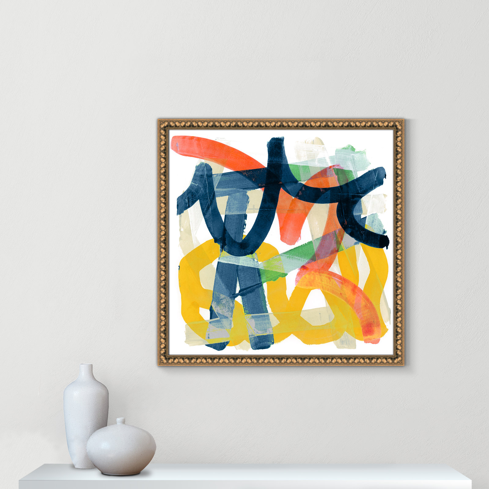 Shuffling by Cartissi - Picture Frame Painting, Gold Bead Framed, 28.5" H x 28.5" W x 1.13" D