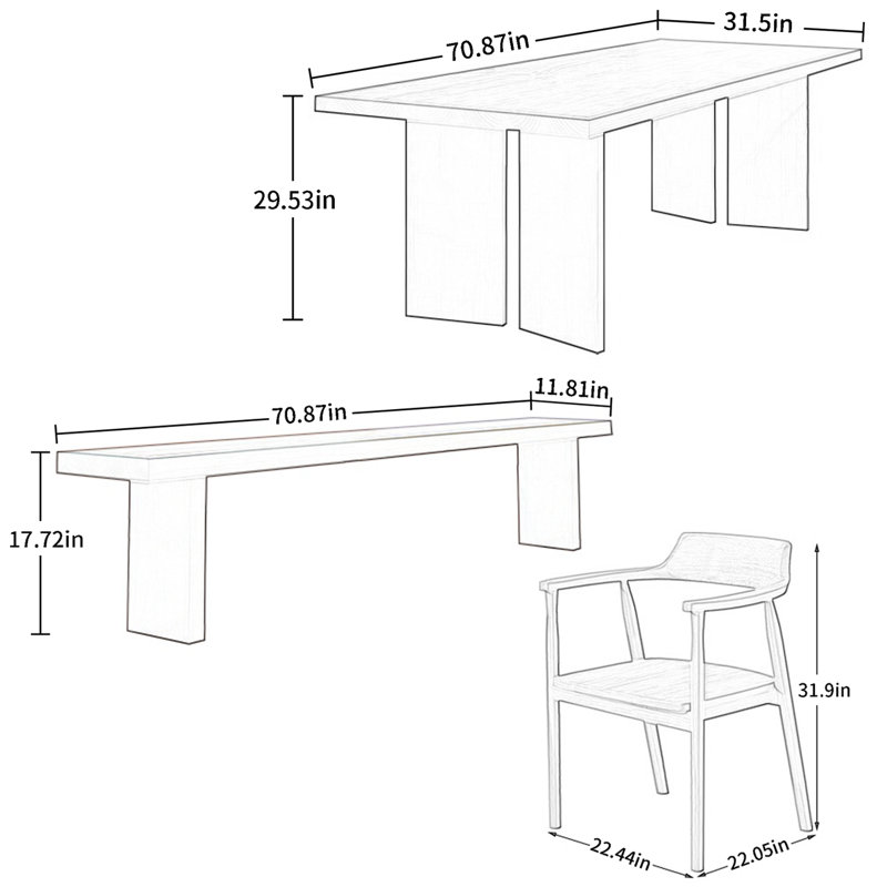 Ensemble de salle à manger Beaufert, H 29,53 po x L 70,87 po x l 31,5 po