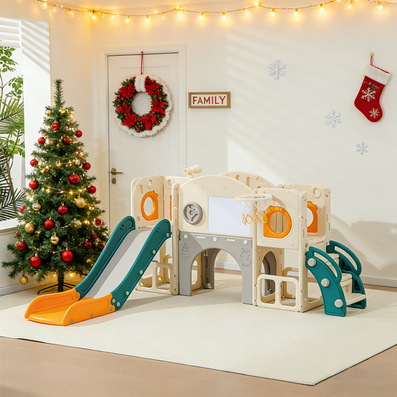 Ensemble de jeu d'extérieur pour enfants 10 en 1, Vert / Orange