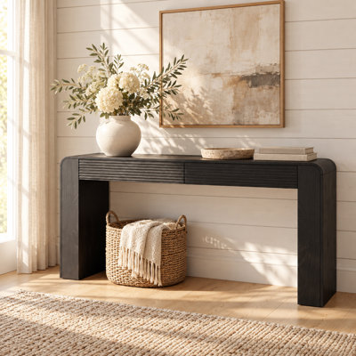 70.9" Fluted Console Table with 2 Hidden Drawers, Organic Modern Entryway Table