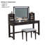 Ensemble de coiffeuse Glam Style avec plateau en verre trempé, miroir central, tiroirs de rangement et tabouret rembourré au fini obsidienne