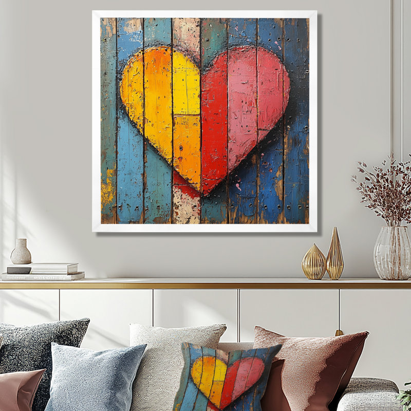 Pop Art Love Heart - Art mural Pop Art, H 16 po x l 16 po, Reproduction encadrée, Blanc