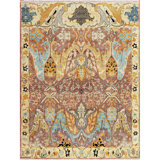 Hand Knotted Wool Area Rug in Brown And Gold
