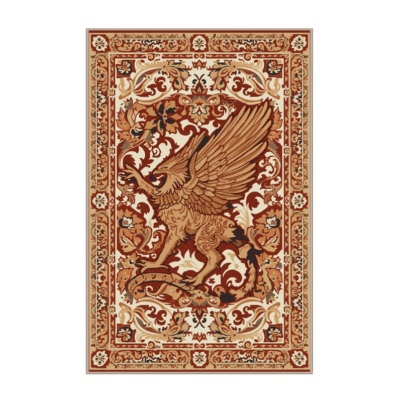 Tapis oriental brun doux et moelleux à motif griffon Nailwell Griffin, 4 x 6