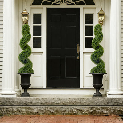 4ft Spiral Boxwood Topiary Trees Artificial Outdoor Set of 2 - UV Resistant Faux Plants for Outside Planters, 48" Fake Twisted Tree for Front Porch Decor