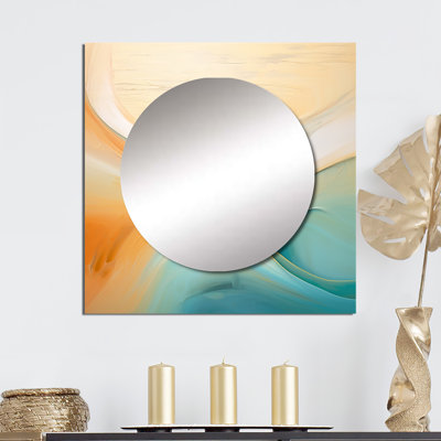 Turquoise Wave Breaking At The Shore - Modern Geometric Square Living Room Wall Mirror Art
