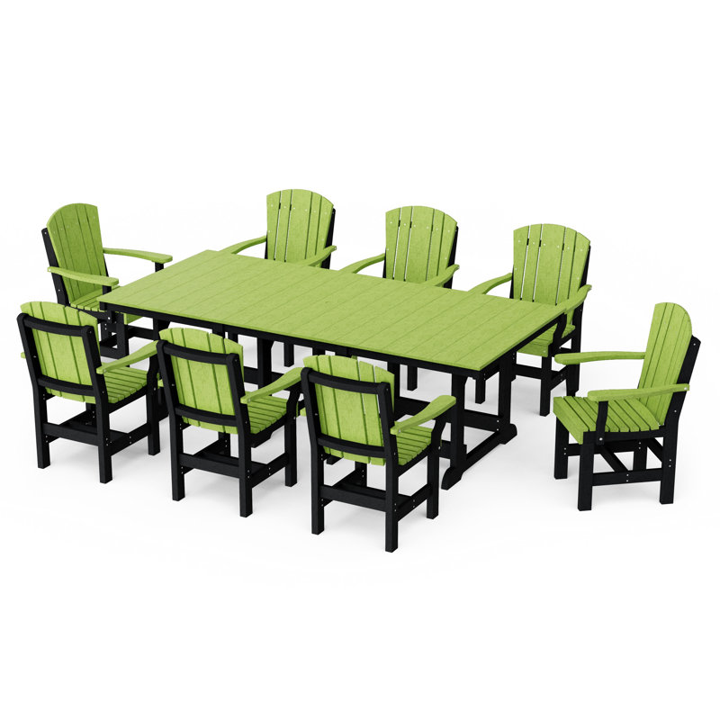 Ensemble de salle à manger rectangulaire avec accoudoirs 9 pièces Heritage, Vert lime / Noir
