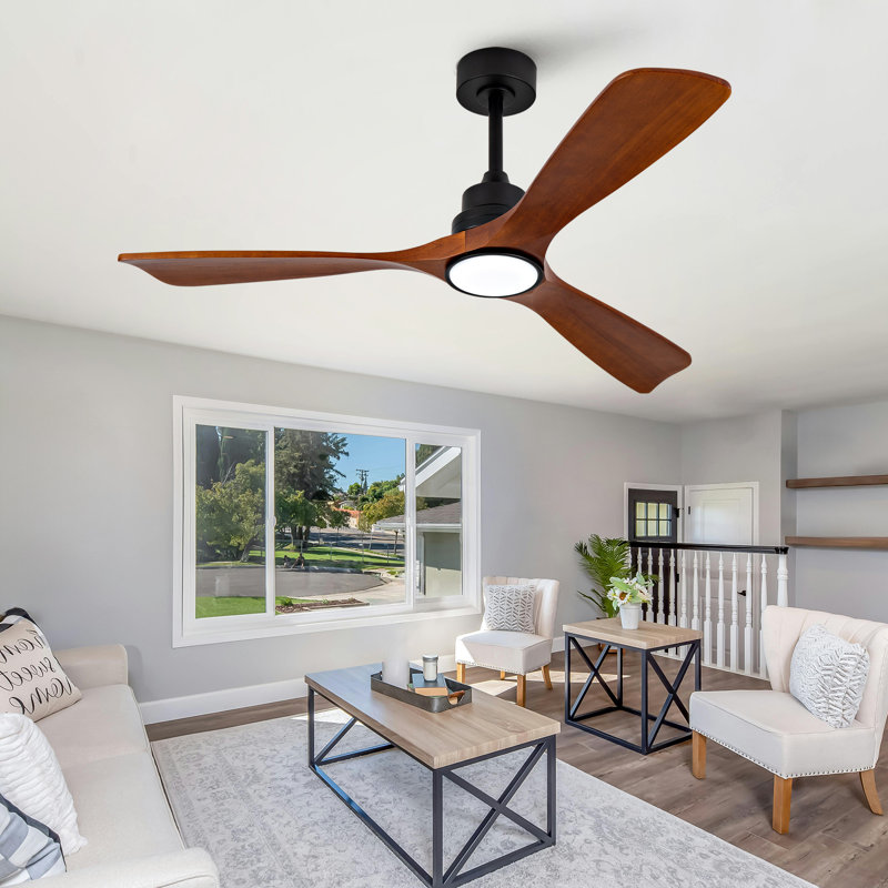 52-inch ceiling fan with light and remote control, quiet DC motor, dimmable LED light, 3 solid wood blades, 6-speed reversible fan, for indoor home use