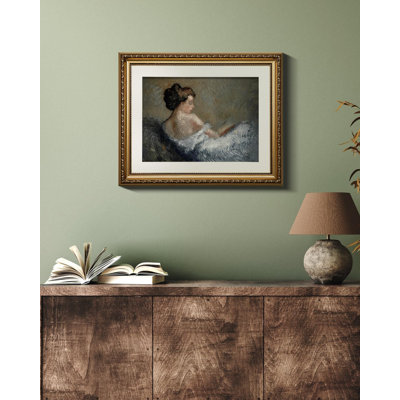 Gold Framed Wall Art Canvas Print Home Decor Portrait Wall Art Sitting Woman Vintage Decor Room Aesthetic Mid Century Lady Elegant Farmhouse Painting Wall Decor for Bedroom Bathroom 13x16in