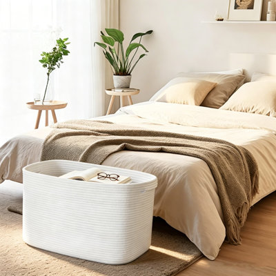 Extra Large White Storage Basket, 23.6 x 17 x 12 Inches Rectangle Woven Cotton Rope Blanket Storage Bin for Living Room, Kids Toy Box, Laundry Basket and Closet Organizer