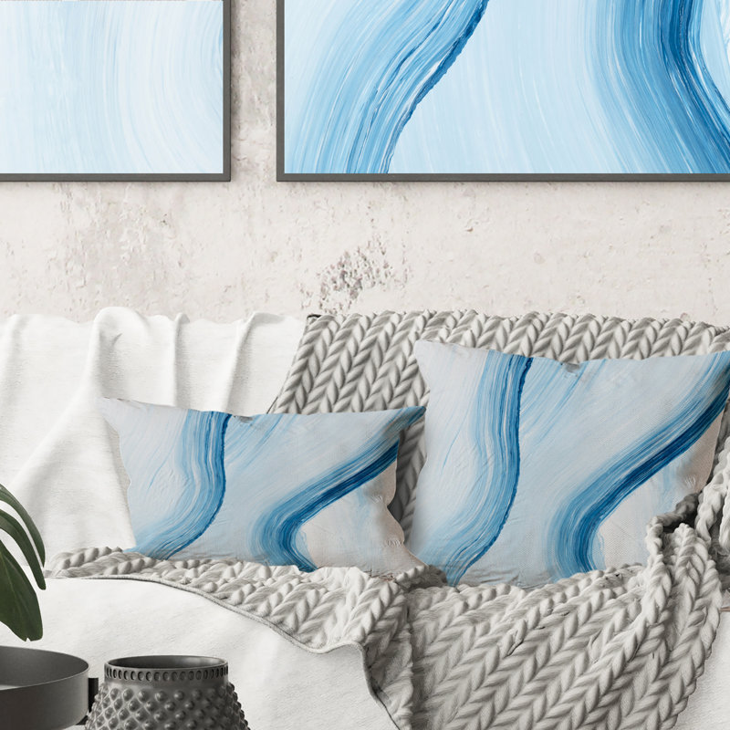 Art à encre liquide dans des tons de bleu clair - Coussin décoratif moderne, 16 po x 16 po