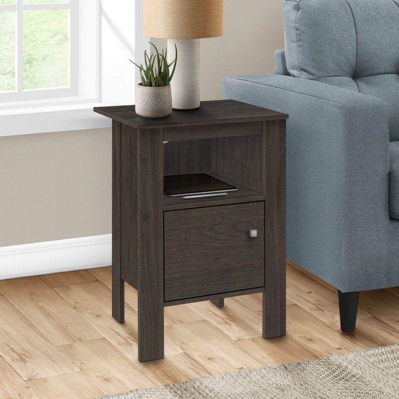 Table d'appoint, côté, bout, table de chevet, lampe, rangement, salon, chambre à coucher, stratifié brun, transitionnel
