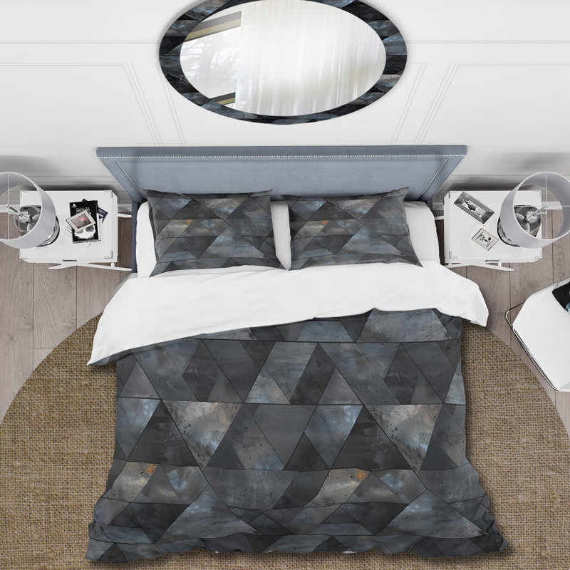 Ensemble de housse de couette Black Triangle I - Midcentury, Housse de couette très grand + 2 taies décorativ