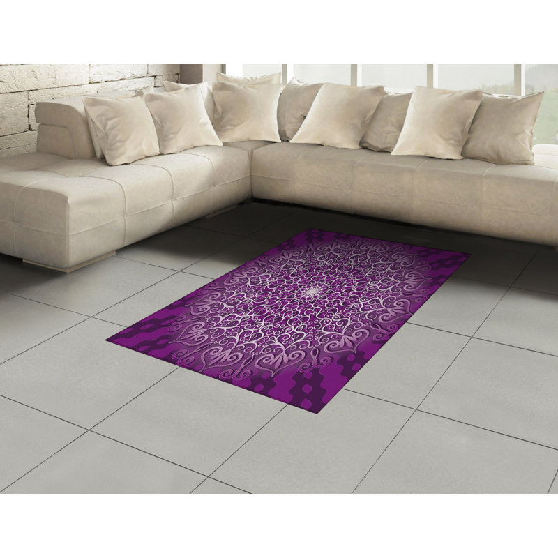 Mandala Purple Mandala High Density Long Fiber Poly Threads Decorative Area Rug Carpet, Rectangle 4' x 5'8"