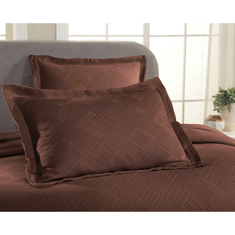 Scotia 100% Cotton All-Season Geometric Fret Jacquard Matelasse Bedspread/Coverlet Set, Twin Bedspread + 1 Sham, Cappuccino