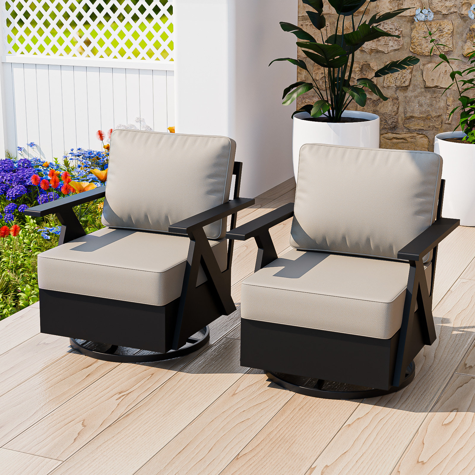 Hokku Designs Aluminum Swivel Gliders Patio Chair with Cushions(Set of ...