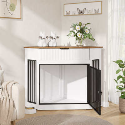 Meuble d'angle pour caisses pour chien avec tiroir cannelé, armoire pour chenils pour petits et moyens chiens, meubles de cage décoratifs modernes pour la maison