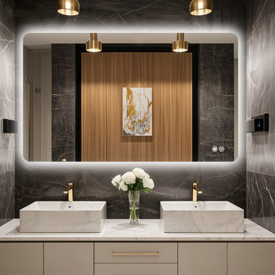 Backlit Wall-Mounted LED Bathroom Vanity Mirror — UL Certified, 3-Color Dimmable, Explosion-Proof & Shatterproof, Tempered Glass Construction