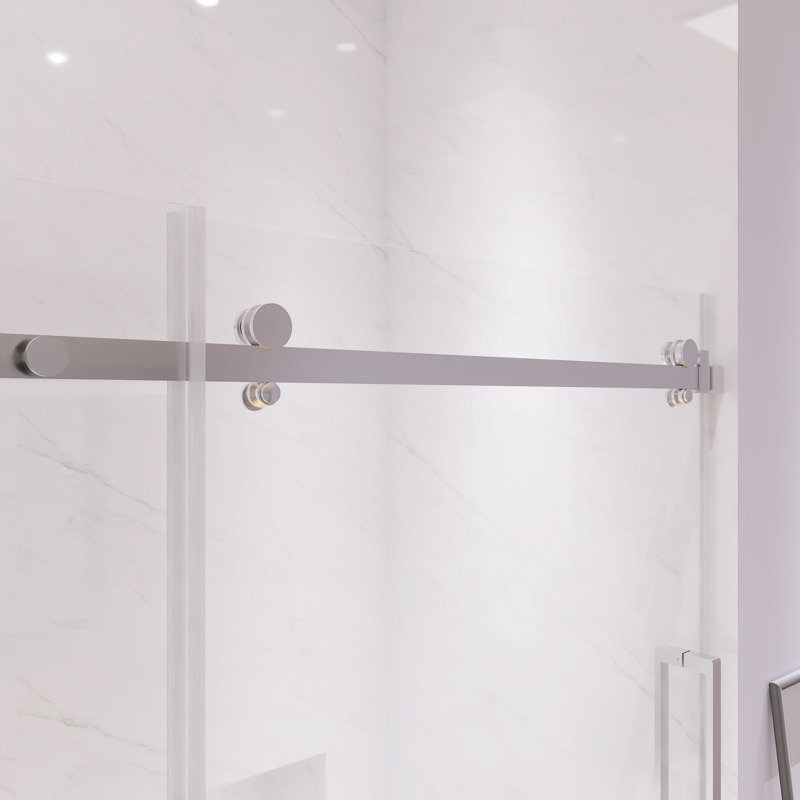 Porte de baignoire coulissante simple sans cadre 60 po x 58 po en verre trempé transparent épais de 1/4 po, Chrome